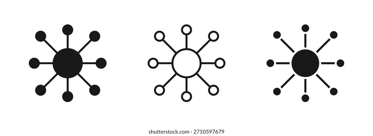 Conjunto de iconos de concentrador de red en estilo de contorno y silueta que representa los Enlaces de datos de conectividad y la Ilustración vectorial de comunicación digital