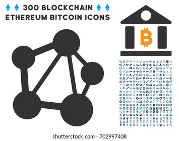 Network icon with 300 blockchain, bitcoin, ethereum, smart contract pictures. Vector icon set style is flat iconic symbols.