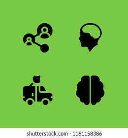 network icon. 4 network set with brain, satellite, link and brain inside human head vector icons for web and mobile app
