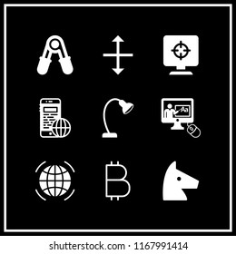 network icon. 9 network vector set. online class, cursor, smartphone and bitcoin icons for web and design about network theme