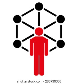 Network icon from Business Bicolor Set. This flat vector symbol uses intensive red and black colors, rounded angles, and isolated on a white background.