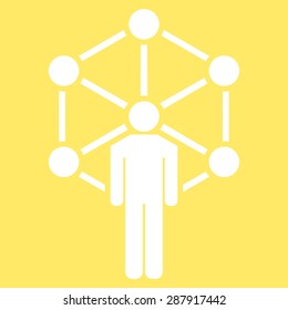 Network icon from Business Bicolor Set. This flat vector symbol uses white color, rounded angles, and isolated on a yellow background.
