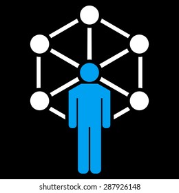 Network icon from Business Bicolor Set. This flat vector symbol uses blue and white colors, rounded angles, and isolated on a black background.