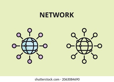 Icono de red con posición central de guante. Icono De Estilo De Color Rellenado Y Esquema Para El Desarrollo Web.
