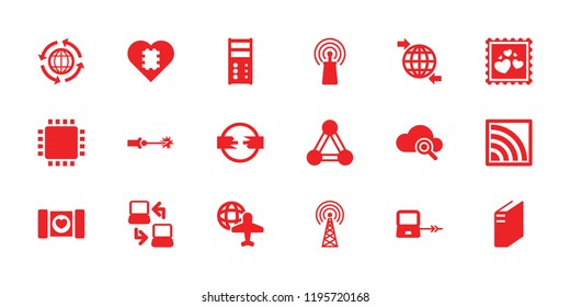 Network icon. collection of 18 network filled icons such as connection, laptop connection, globe and plane, signal, cable, wi-fi. editable network icons for web and mobile.