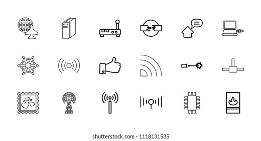 Network icon. collection of 18 network outline icons such as signal tower, thumb up, router, cable, signal, fire protection. editable network icons for web and mobile.