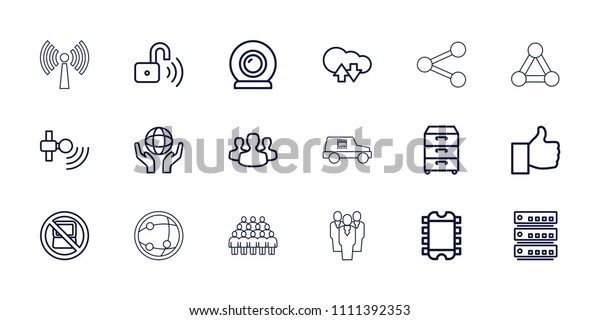 Network icon.\
collection of 18 network outline icons such as no laptop, cloud\
download upload, cpu, holding globe, thumb up, server. editable\
network icons for web and\
mobile.