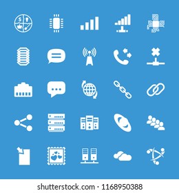 Network icon. collection of 25 network filled icons such as call, planet, server, phone cable, chat, marketing, cloudy weather. editable network icons for web and mobile.