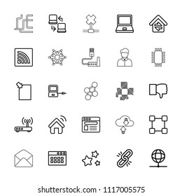 Network icon. collection of 25 network outline icons such as laptop connection, dislike, laptop, chain, browser, download document. editable network icons for web and mobile.