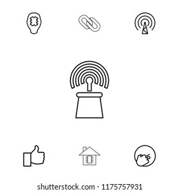 Network icon. collection of 7 network outline icons such as facepalm emot, cpu in head, thumb up, signal, cpu in house. editable network icons for web and mobile.