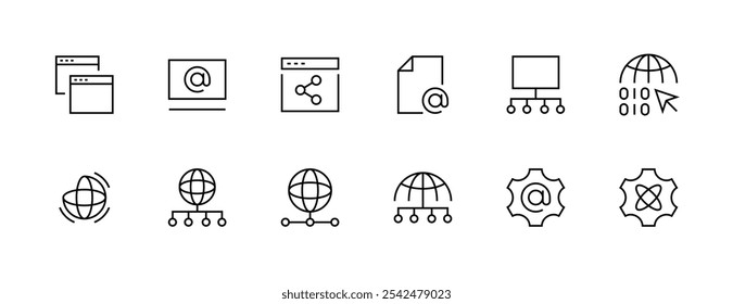 Network icon collection. Communication icon set. Globe, web, connection, information technology, networking, browser and more. Editable stroke. Pixel Perfect. Grid base 32px.