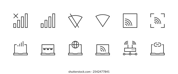Network icon collection. Internet icon set. Globe, website, connection, browser, wireless, web connection and more. Editable stroke. Pixel Perfect. Grid base 32px.