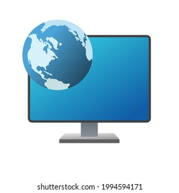 Network icon. Desktop icons pack element. Local area networking sign. Ethernet internet symbol. Linux open source UI shortcut theme customisation. Earth globe with Monitor display vector illustration.