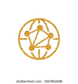 Network icon in gold glitter texture. Sparkle luxury style vector illustration.
