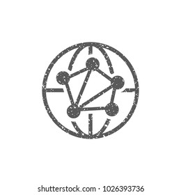 Network icon in grunge texture. Vintage style vector illustration.