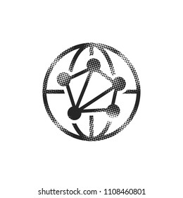 Network icon in halftone style. Black and white monochrome vector illustration.