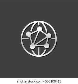 Network icon in metallic grey color style. Communication global business