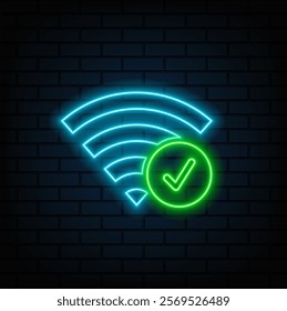 Network icon with neon light glowing bright illustration. blue color. style neon.