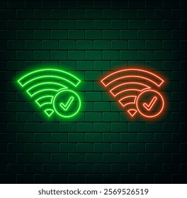 Network icon with neon light glowing bright illustration.