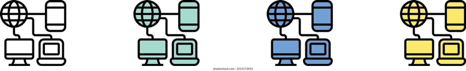 network icon. Outline, Green, Blue and Yellow Style Design Isolated On White Background