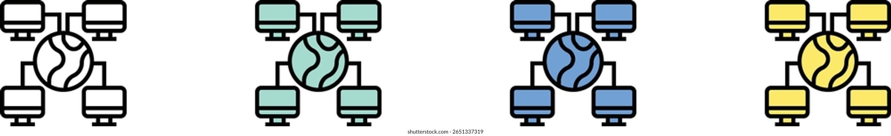 network icon. Outline, Green, Blue and Yellow Style Design Isolated On White Background