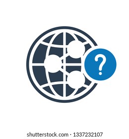 Network icon with question mark. Network icon and help, how to, info, query symbo. Vector illustration