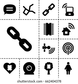 Network icon. set of 13 filled icons such as chat, web camera, laptop signal, signal, cpu, cpu in tree, home connection, cpu in heart, chain, woman, network connection