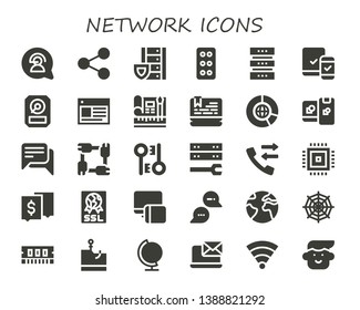 network icon set. 30 filled network icons.  Simple modern icons about  - Communication, Share, Server, Tablet, Database, Responsive, Hdd, Web, Web design, Laptop, Big data, Computing