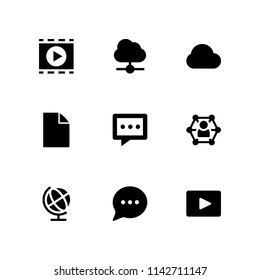 network icon set. cloud, movie player and file vector icon for graphic design and web