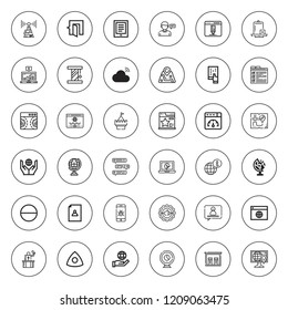 Network icon set. collection of 36 outline network icons with antenna, chalk, chip, browser, chat, cloud, earth globe, earth grid, domain, globe, laptop icons. editable icons.