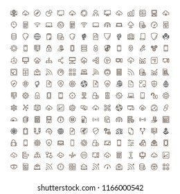 Network icon set. Collection of high quality outline computer pictograms in modern flat style. Black connectr symbol for web design and mobile app on white background. Server line logo.