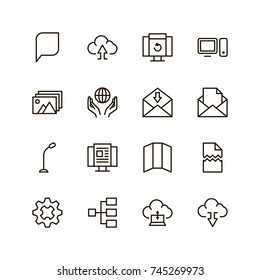 Network icon set. Collection of high quality outline computer pictograms in modern flat style. Black connectr symbol for web design and mobile app on white background. Server line logo.