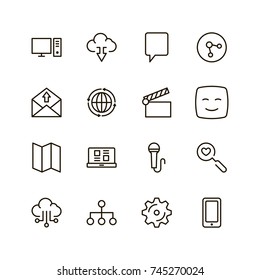 Network icon set. Collection of high quality outline computer pictograms in modern flat style. Black connectr symbol for web design and mobile app on white background. Server line logo.