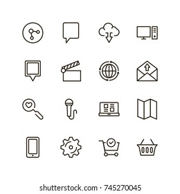 Network icon set. Collection of high quality outline computer pictograms in modern flat style. Black connectr symbol for web design and mobile app on white background. Server line logo.