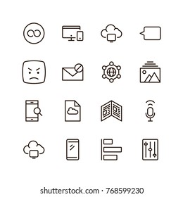 Network icon set. Collection of high quality outline computer pictograms in modern flat style. Black connectr symbol for web design and mobile app on white background. Server line logo.