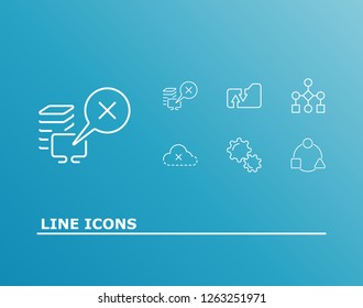 Network icon set and connection error with website algorithm, network workflow and network folder. Disconnection related network icon vector for web UI logo design.