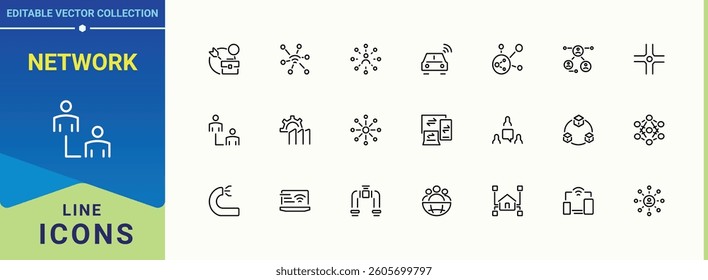 Network icon set. Contains related to connect, datum, global, technology and more. Connection icon set. Outline symbol collection. Editable vector.
