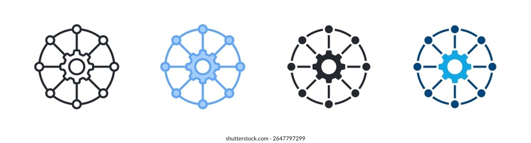 Ícone de rede define vários estilos. Projetado Em Contorno, Azul, Glifo, Tom Duplo