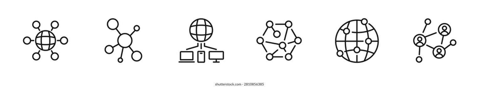 Network icon set. Networking icons in line style. Editable web icons internet, wireless, cloud computing, computer, communication, database, cyberspace, server, device, digital. Vector illustration.