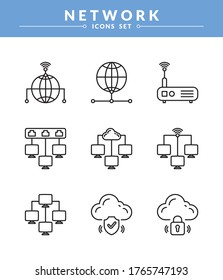 Juego de iconos de red, paquete de pictogramas lineal nuevo y de moda. concepto de icono de vector moderno para gráficos web