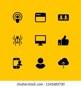network icon set. rack, smartphone and browser vector icon for graphic design and web