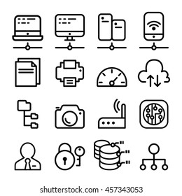 Network icon set in thin line style
