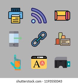 network icon set. vector set about browser, link, virtual reality and rss icons set.