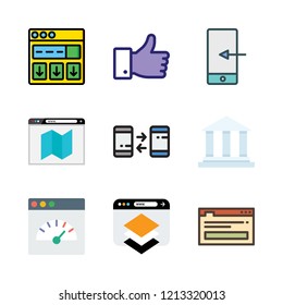 network icon set. vector set about smartphone, like, bank and browser icons set.