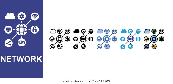Network icon sets with different styles
