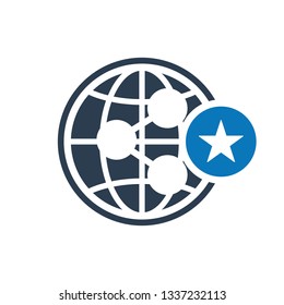 Network icon with star sign. Network icon and best, favorite, rating symbol. Vector illustration