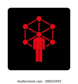 Network icon. This flat rounded square button uses intensive red and black colors and isolated on a white background.