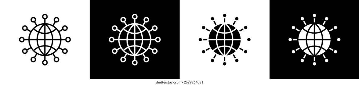 Variationen der Netzwerksymbole in Linien- und Symbolstil auf schwarz-weißem Hintergrund