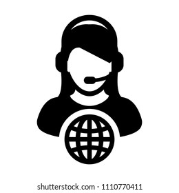 Network icon vector female customer service person profile symbol with headset for internet network online support in glyph pictogram illustration