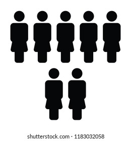 Network icon vector female group of people symbol avatar for business management team in flat black glyph pictogram illustration